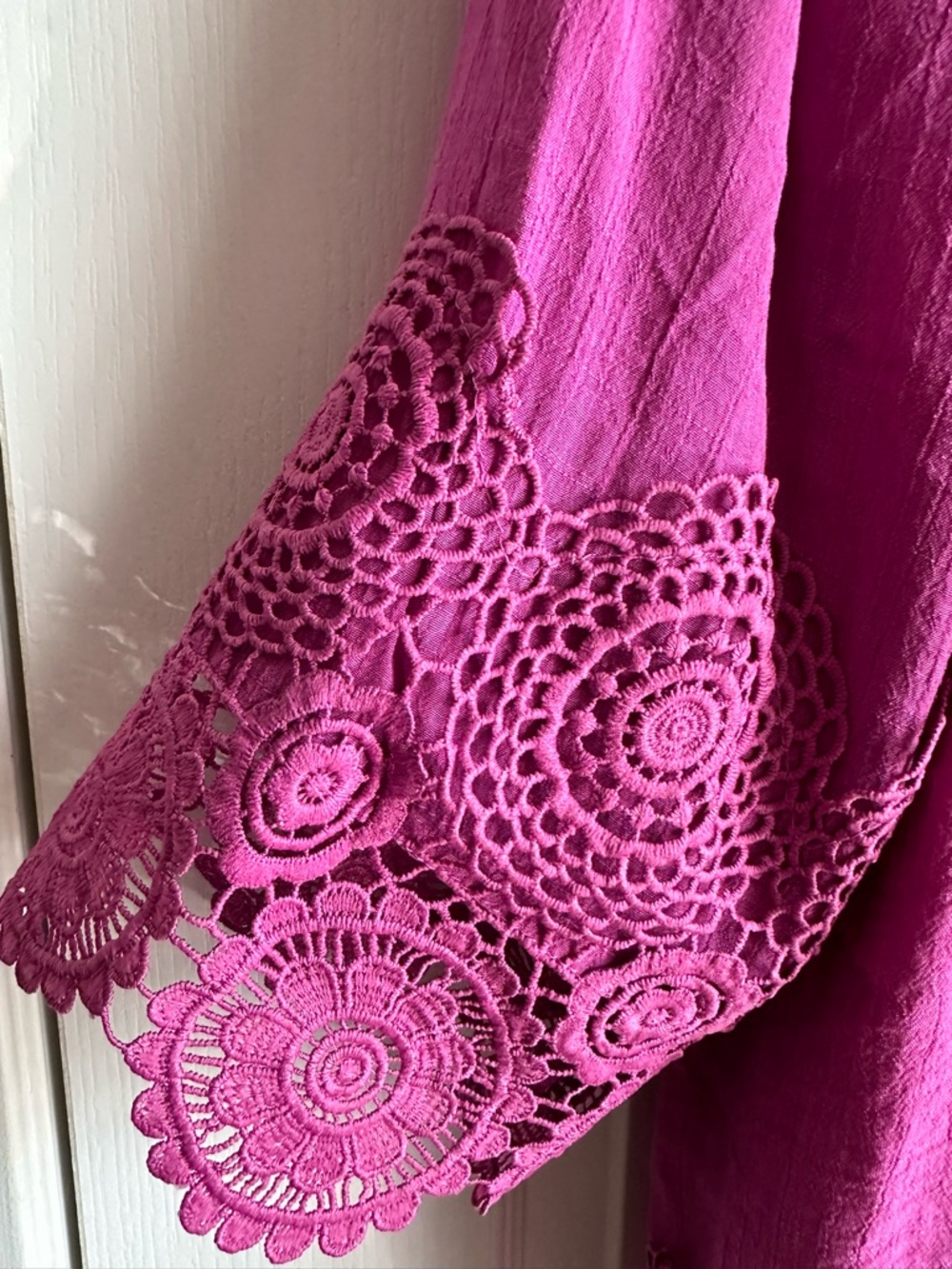 Avenue Magenta Crochet-Hem Scoop Neck Long Sleeve Top - Picture 3 of 6